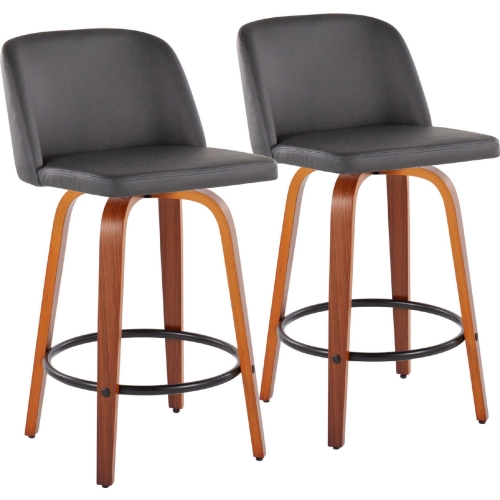 Toriano 26" Counter Stool in Grey Leatherette, Walnut Finish & Chrome (Set of 2)